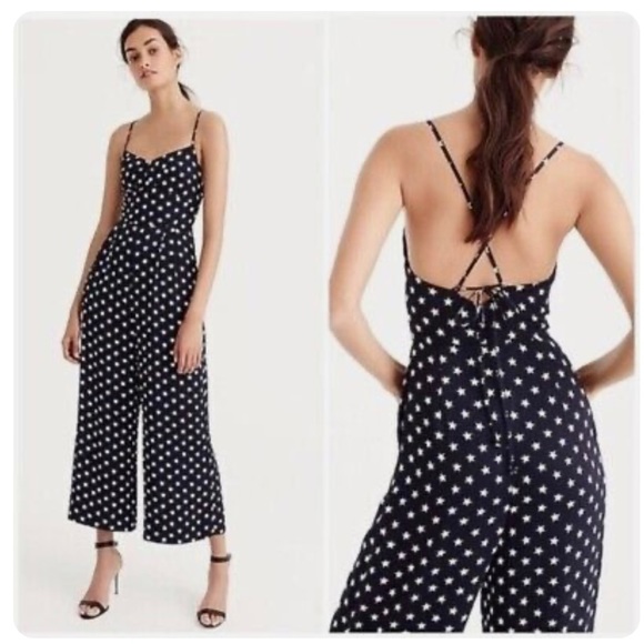 J. Crew Pants - NWT J.Crew navy blue with star print design jumpsuit and tie back w adjust strap